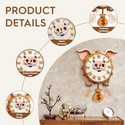 3D Puzzles for Adults Wooden Pig Puzzle Clock Adult Crafts - color: Pig Clock