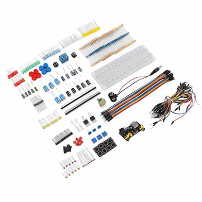 Electronics Component Kit, Starter Fun Assortment with Breadboard Resistor Capacitor Diode Module, for Beginners Learning to Program R3 Development Board