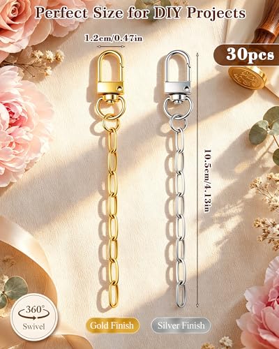 FIVEIZERO 30Pcs Gold Keychain Making Kit, Swivel Snap Hook & Lobster Clasps - color: Gold