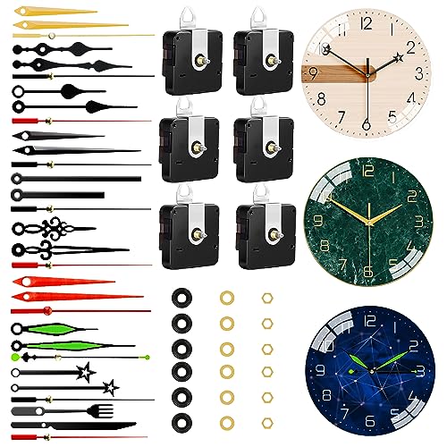 6 PCS High Torque Quartz Clock Movement Mechanism Replacement Clock Kit with 10 Different Pairs of Hands Clock for DIY Repair Clock Parts Shaft Lengths 12mm 15.5mm 21.5mm (Style 2) - color: Style 2