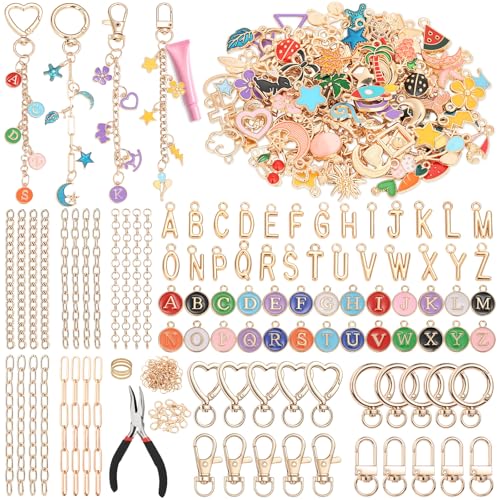 selizo 404Pcs Charms Lip Gloss Keychain Making Kit, DIY Craft Supplies with Charms, Key Chain Hooks, Jump Rings, Lobster Clasps, Chains, Jewelry Making Kit for Custom Keychains, Bags, Valentines Gifts - color: Gold-404Pcs Kit
