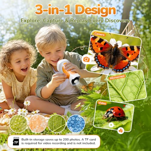 1000X Handheld Digital Microscope for Kids with 2.4" IPS Screen (Orange) - color: Orange