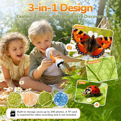 1000X Handheld Digital Microscope for Kids with 2.4" IPS Screen (Orange) - color: Orange