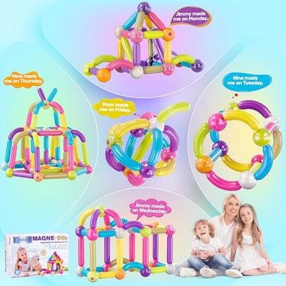 Contixo ST2 Kids Magnetic Stix Stick 68 PCs 3D Building Blocks STEM Construction Playboards Creativity, Imagination, Recreational, Educational for Children Toddler, 3+ Year Old Boys and Girls - style: STEM-68pcs