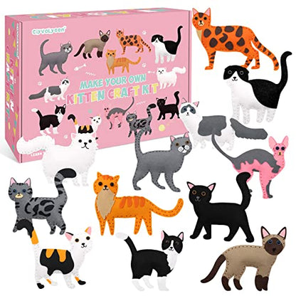 CiyvoLyeen Cat Sewing Kit for Kids –Ages 7 8 9 10 11 12 Kitten Plush Toys Arts & Crafts Set for Beginners, Learn to Sew Gifts Idea for Girls & Boys, Felt 12PCS