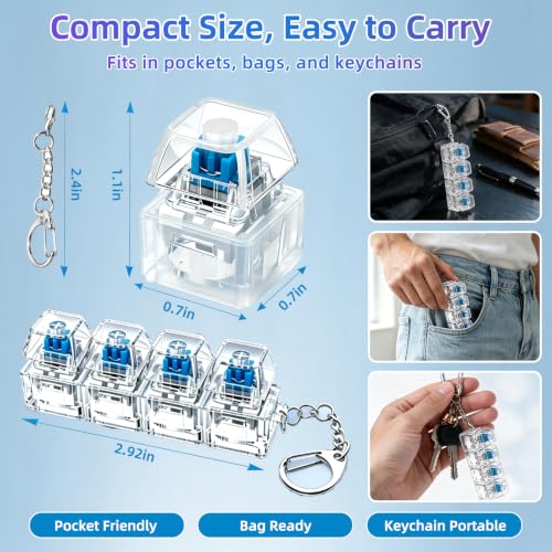 2 PCS Keyboard Fidget Toy, Decompression Button Clicker Keychain with Glowing LED, Portable Tactile Sensory Toys, Stocking Stuffers for Stress Relief, Autism, ASMR, Adults, Teens - color: Black+clear