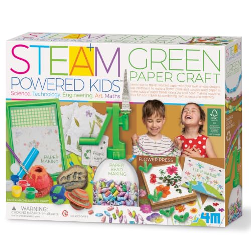 4M - STEAM Green Paper Crafts - Make Recycled Papers, Flower Pressing Art - Eco-Friendly STEAM Craft Paper Kit for Kids Ages 5+ - Learn Sustainability Through Creative Activities - style: Green Paper Craft