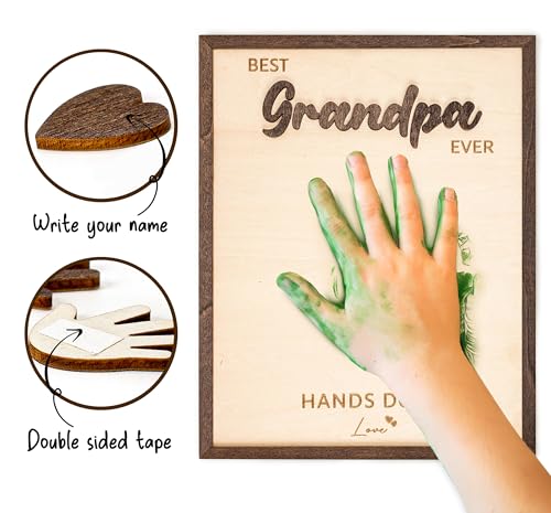 Best Grandpa Gifts 2026, Personalized Wooden Handprint Plaque Craft from Grandkids, DIY Keepsake Family Decor Sign, Meaningful Birthday Christmas Fathers Day Grandpa Gift from Kids Grandchildren - color: Grandpa