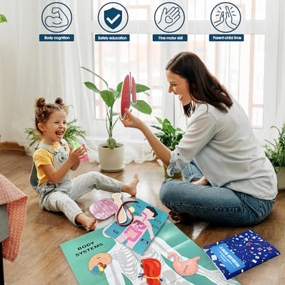 Human Body Activities & Experiments Science Kit for Kids,Human Anatomy Body Parts with Broken Bones X Ray,Lung Breathing Model, Vessels, Digestive System,Muscles Model,Skeleton,Human Organ STEM 5+