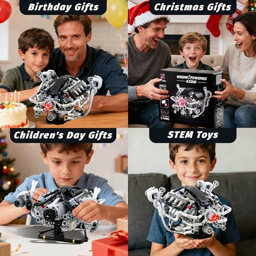 V8 Engine Model Kit, Mini V8 Engine Kit that Runs for Kids Adults (770PCS） - size: Small