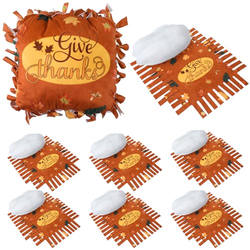 Chunful 6 Sets Thanksgiving Fall Tied Pillow Craft Kit DIY Give Thanks Pillow Craft Gifts with Fall Leaves for Autumn Harvest Thanksgiving Party Decor VBS Favors Giveaways - style: Thanksgiving