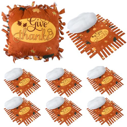 Chunful 6 Sets Thanksgiving Fall Tied Pillow Craft Kit DIY Give Thanks Pillow Craft Gifts with Fall Leaves for Autumn Harvest Thanksgiving Party Decor VBS Favors Giveaways - style: Thanksgiving