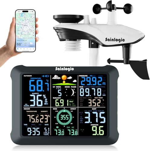 Sainlogic 14-in-1 Smart WiFi Weather Station, 8.5" Large Display, Weatherseed® AI 24H/7D Accurate Forecast, UV, Sun Light, Rain Gauge, Wind Gauge, 2-Year Data Storage & Export (2.4GHz WiFi Only)