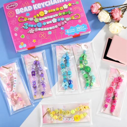 Funtopia DIY Bag Charms, 394 Pcs Acrylic Bead Keychain Making Kit