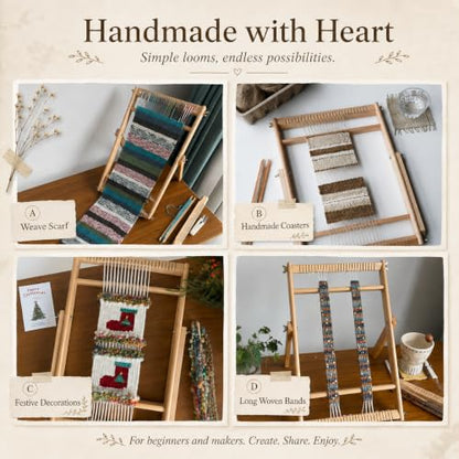 Weaving Loom for Adults & Kids - Weaving Loom Kit | Beginner-Friendly Table Loom & Lap Loom with Yarn, Canvas Tote Bag,Tools & Instructions | Wooden Loom for Multicraft Projects (15.8 x 11.8 inches)