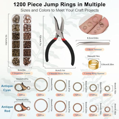 Amrules 1200 Pcs Jump Rings, Jewelry Making Kit, Antique Cyan & Antique Red - color: Antique Cyan & Antique Red