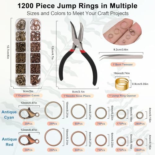 Amrules 1200 Pcs Jump Rings, Jewelry Making Kit, Antique Cyan & Antique Red - color: Antique Cyan & Antique Red