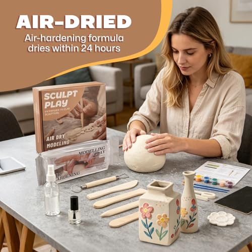 Air Dry Clay Kit for Adults, Complete Pottery Set for Beginners with Tools, Handmade Art Gifts for Women Men