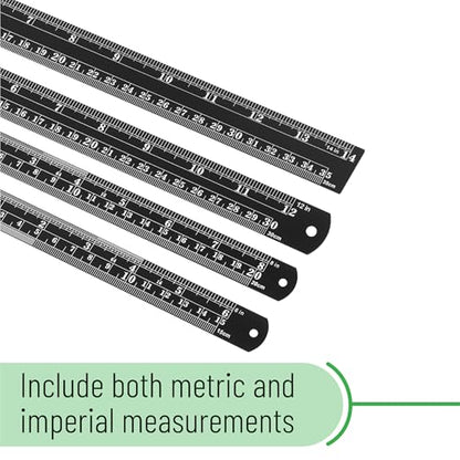 Mr. Pen- Metal Straight Edge Ruler, 4 pcs, 6", 8", 12", 14", Black - color: Black, size: 6, 8, 12, 14 inch