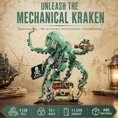Pirate Octopus Captain Building Block Set for Adult (1128 PCS) – Deep Sea Kraken Legendary Sea Monster Model, Ocean Animal Collection Blocks Toy, Home Office Décor, for Teens 14+