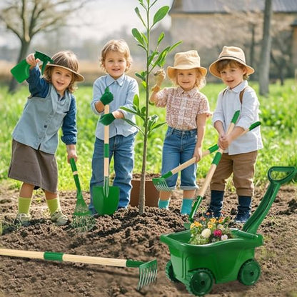 Duckura Kids Gardening Tools Set - 7pcs Wheelbarrow Set for Kids - color: 7pcs-green