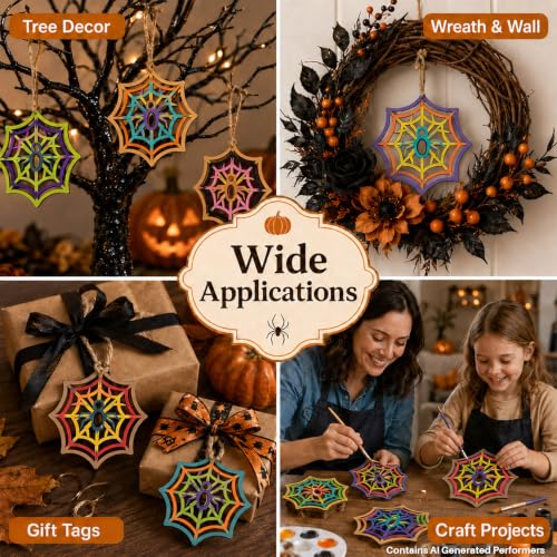 MAQIHAN Wooden Spider Web Craft Kit 30PCS – DIY Halloween Hanging Decor - size: Spider Web