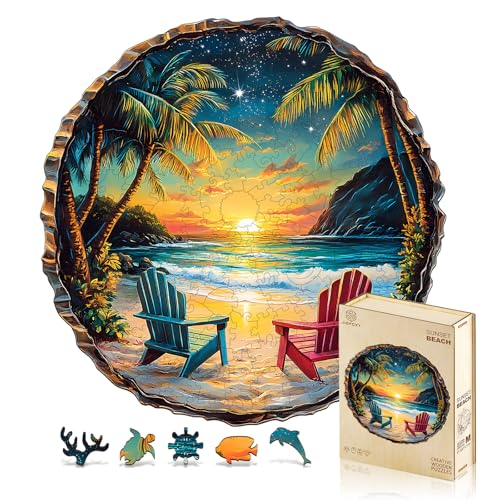 Jigfoxy Wooden Puzzle for Adults, Sunset Beach Wood Puzzles Adult - color: Sunset Beach, size: Small