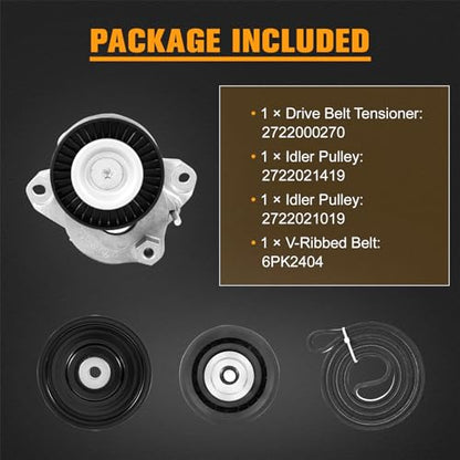 Engine Drive Belt Tensioner Idler Pulley V-Ribbed Serpentine Belt Kit Compatible with Mercedes-Benz ML350 C230 C300 C350 E350 S550, 2006-2011 - Replace 2722021419 2722000270 2722021019 6pk2404