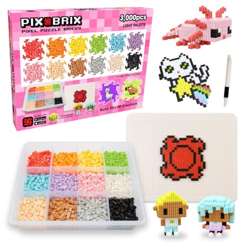 Pix Brix Pixel Puzzle Building Bricks, 3,000-Piece Container, Light Palette - color: Light, size: 3000pc