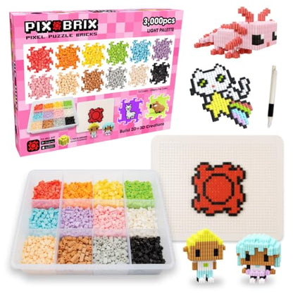Pix Brix Pixel Puzzle Building Bricks, 3,000-Piece Container, Light Palette - color: Light, size: 3000pc