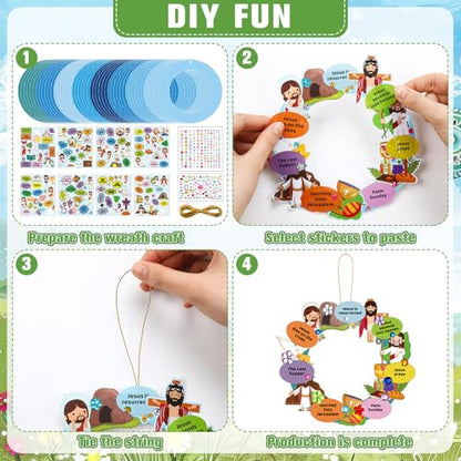 Hollowfly 48 Sets Christian Easter Wreath Craft Kit for Sunday School - style: Jesus