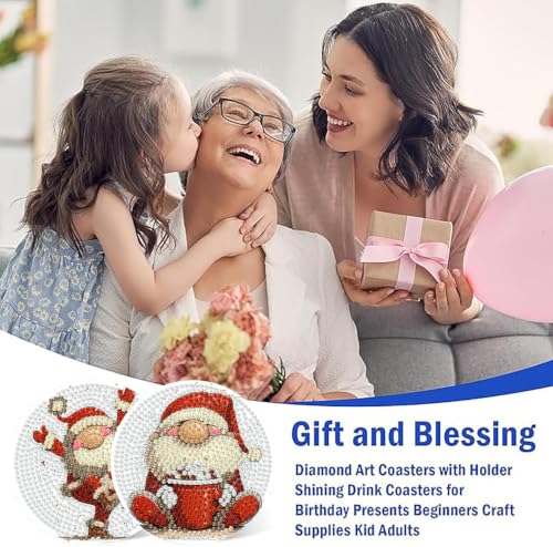 XUCNWL 8 PCS Christmas Diamond Art Coasters Kit for Adults,Gnome,4X4 Inch - color: Christmas-2