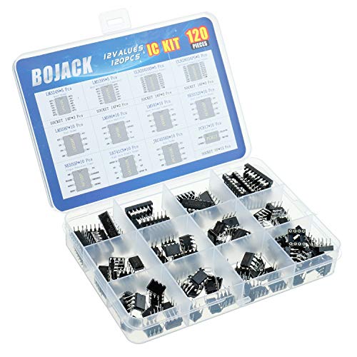 BOJACK 12 Values 120 Pcs Opamp Timer Darlington Phototcoupler LM324 LM339 ULN2003AN ULN2803APG LM358P LM386 LM393 NE5532P NE555P UA741CN JRC4558D PC817 IC Assortment Kit