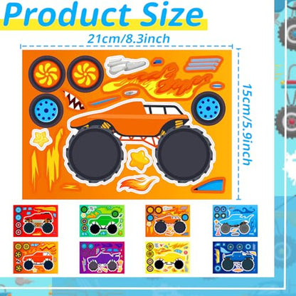 24 Sheets Make Your Own Monster Truck Stickers for Kids, Party Favors, Birthday Gifts, Classroom Rewards, Truck Crafts for Boys and Girls - color: Monster Truck