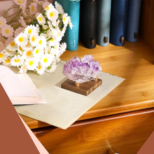 DoubleFill 4 Packs Wood Rock Display Stand 2 Inch Walnut Rock Stands for Display Small Three Peg Wooden Crystal Holder Geode Easel Pedestal for Coral Mineral Agate Small Collectibles