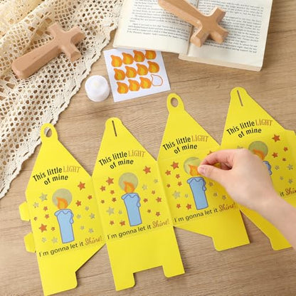 Simgoing 24 Sets Religious Candle Lantern Kit Sunday School Crafts - style: Light of Mine