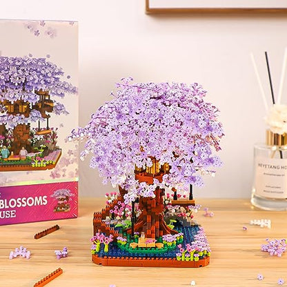 NEWABWN Cherry Blossom Bonsai Tree Mini Micro Building Set, Japanese Sakura Tree House Model Sets for Adults, Flowers House Mini Bricks Building Kit, Creative Gift Toys for Teens 14 (2200PCS) - style: C