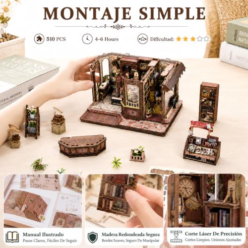 CRIOLPO Book Nook Kits Miniature House Kit for Adults with LED Lights - color: Huaying Bookstore