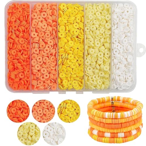 3500Pcs Yellow Clay Beads for Bracelets Making 6mm Heishi Polymer Clay Bead, Flat Round Disc for Jewelry Making Yellow Bead Making Kit - color: Yellow
