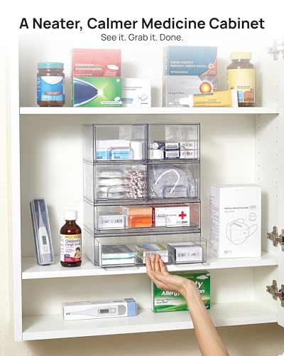 Vtopmart Stackable Storage Drawers Set of 6, Plastic Organizer Bins - style: 4 Small+2 Wide