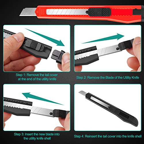 24 Pack Box Cutters, 9mm Razor Knife, Push-Sliding Button, Box Cutter Retractable, Break-off Utility Knife, Box Opener Tool for Office, Home, School, Art DIY - color: Red-black