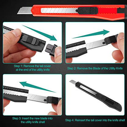 24 Pack Box Cutters, 9mm Razor Knife, Push-Sliding Button, Box Cutter Retractable, Break-off Utility Knife, Box Opener Tool for Office, Home, School, Art DIY - color: Red-black