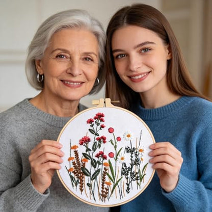 Herdiese Embroidery Kit for Beginners with 3 Floral Patterns - color: Flower-B (3 Pack)