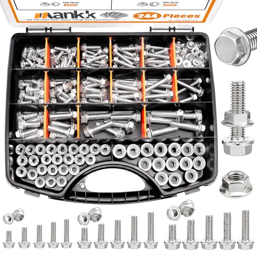 mankk 244PCS 304 Stainless Steel Metric Flange Bolts and Nuts Assortment Kit M5/M6/M8(10mm to 35mm) Hex Bolts and Nuts Kit for Automotive - size: 244PCS M5 M6 M8, style: Flange Bolt
