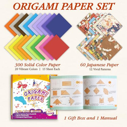 Pigipigi Kids Craft Origami Paper | 360 Pcs Origami Kit for Kids Ages 5-12