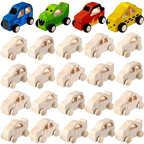 Chivao 24 Pcs Unfinished Wooden Cars, Kids Paintable DIY Toys,Classic Style - color: Classic Style
