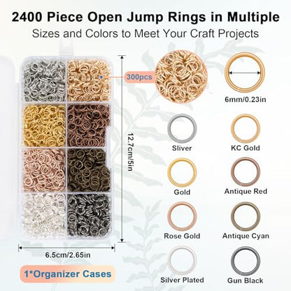 Amrules 2400 Pcs 6mm Open Jump Rings for Jewelry Making,Colorful - color: 8-Color