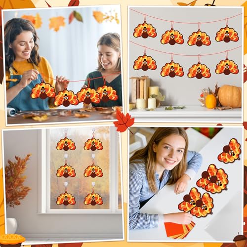 Qyeahkj 36 Set Thanksgiving Turkey Suncatchers Crafts for DIY Fall Window Tissue Paper Craft Kit Autumn Hanging Decor for Harvest Home Activity Art Project Birthday Party Favor Gift - style: Thanksgiving Turkey