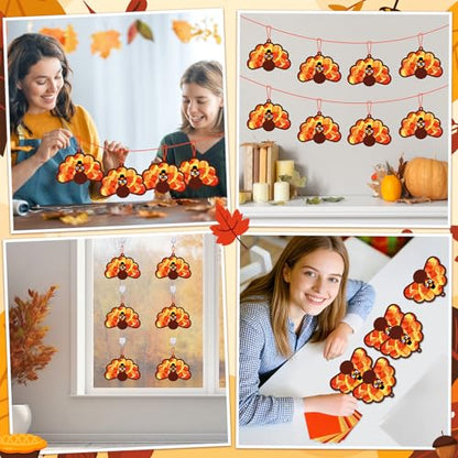 Qyeahkj 36 Set Thanksgiving Turkey Suncatchers Crafts for DIY Fall Window Tissue Paper Craft Kit Autumn Hanging Decor for Harvest Home Activity Art Project Birthday Party Favor Gift - style: Thanksgiving Turkey