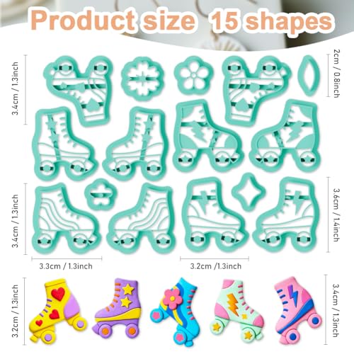 15 Pcs Roller Skate Shoes Shape Polymer Clay Cutters Set Skate Theme Clay Cutters for Earrings Making Jewelry DIY Crafts, Geometric Clay Cutting Tools - style: Roller Skate Shoes Shape